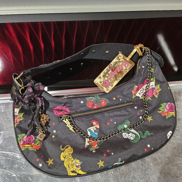 NWOT Betseyville Betsey Johnson Black & Gold Traditional Tattoo Vintage Purse - Picture 7 of 11